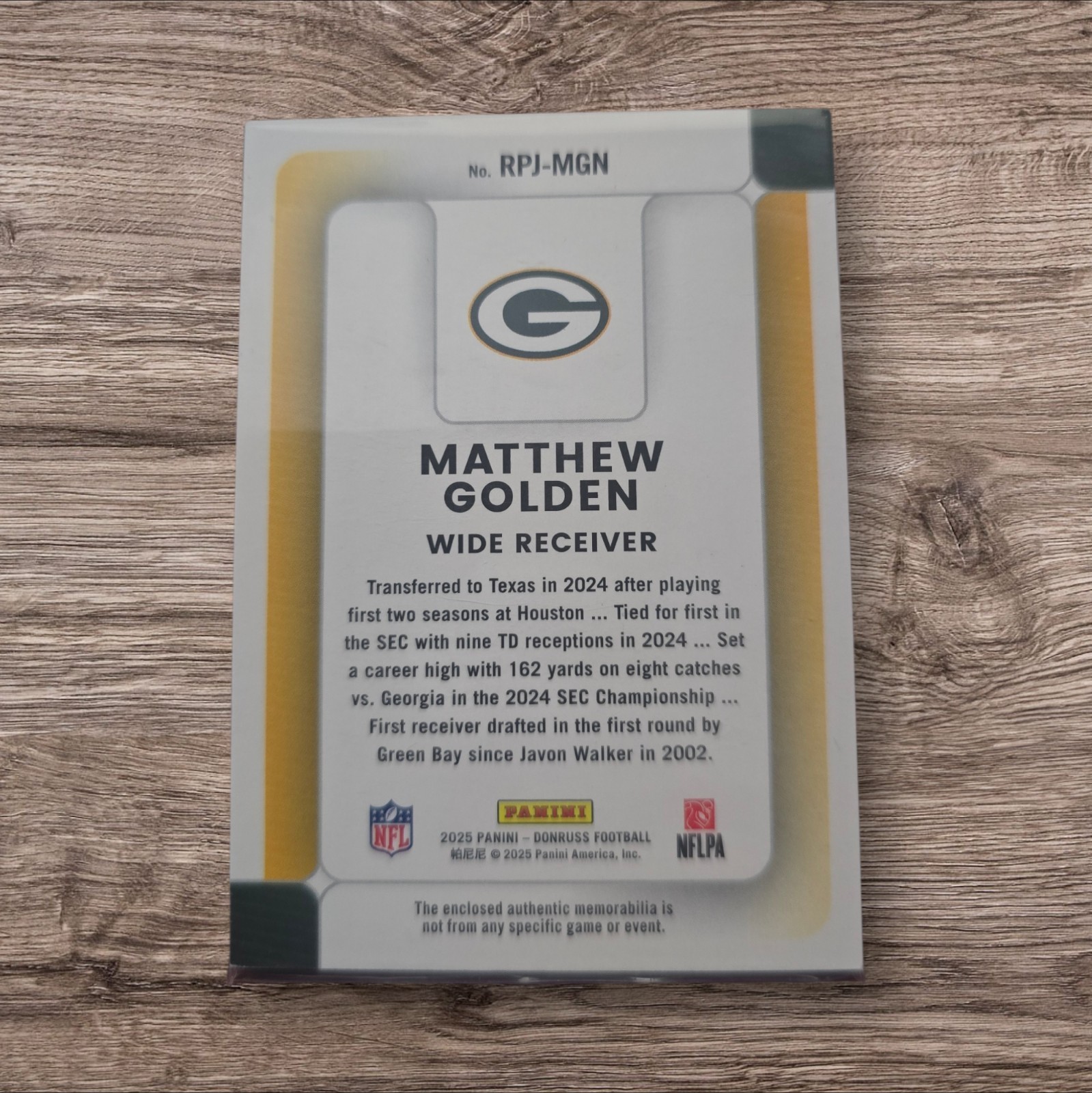 2025 Panini Donruss - Rookie Phenom Jerseys Matthew Golden #RPJ-MGN (MEM, RC) - Image 2