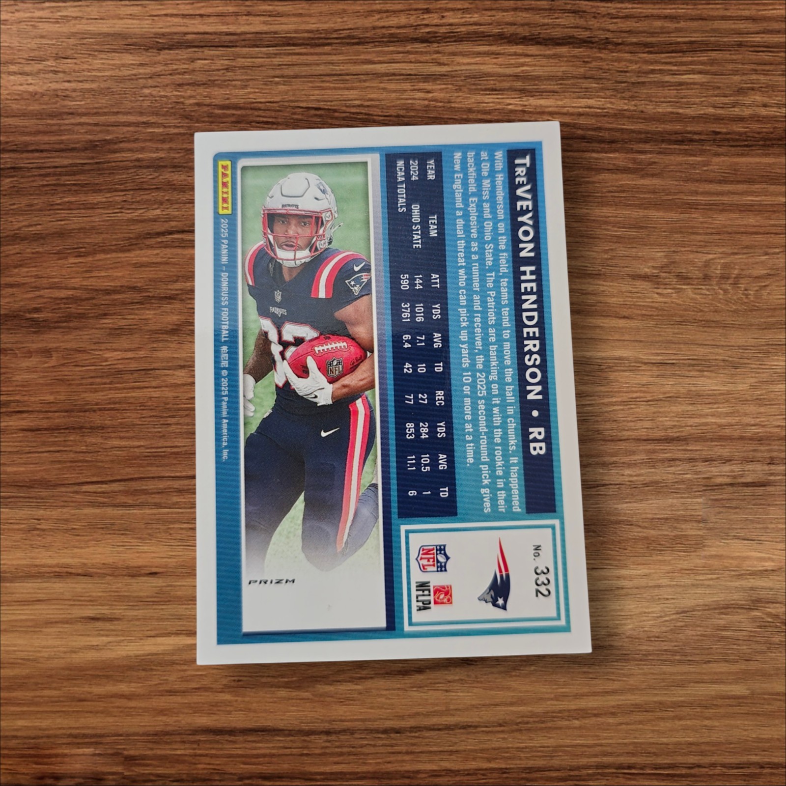 2025 Donruss TREVEYON HENDERSON Optic Emoji Prizm Rookie NEW ENGLAND PATRIOTS - Image 2