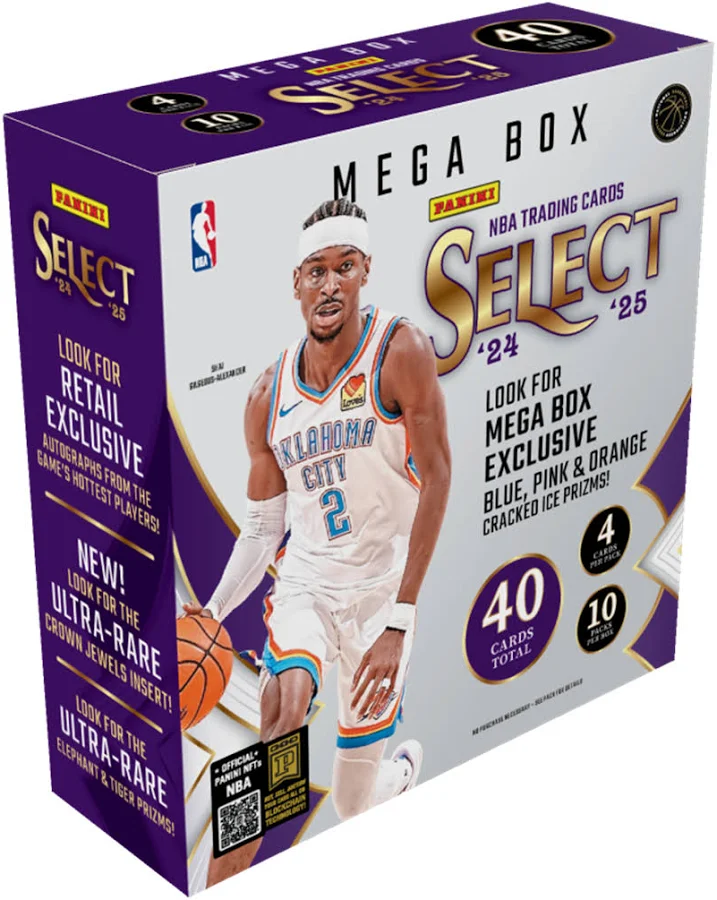 2024–25 Panini Select NBA Basketball Mega Box – Official Trading Cards – Retail Exclusive Blue & Red Prizms, Rookie Cards & Inserts – Sealed Box