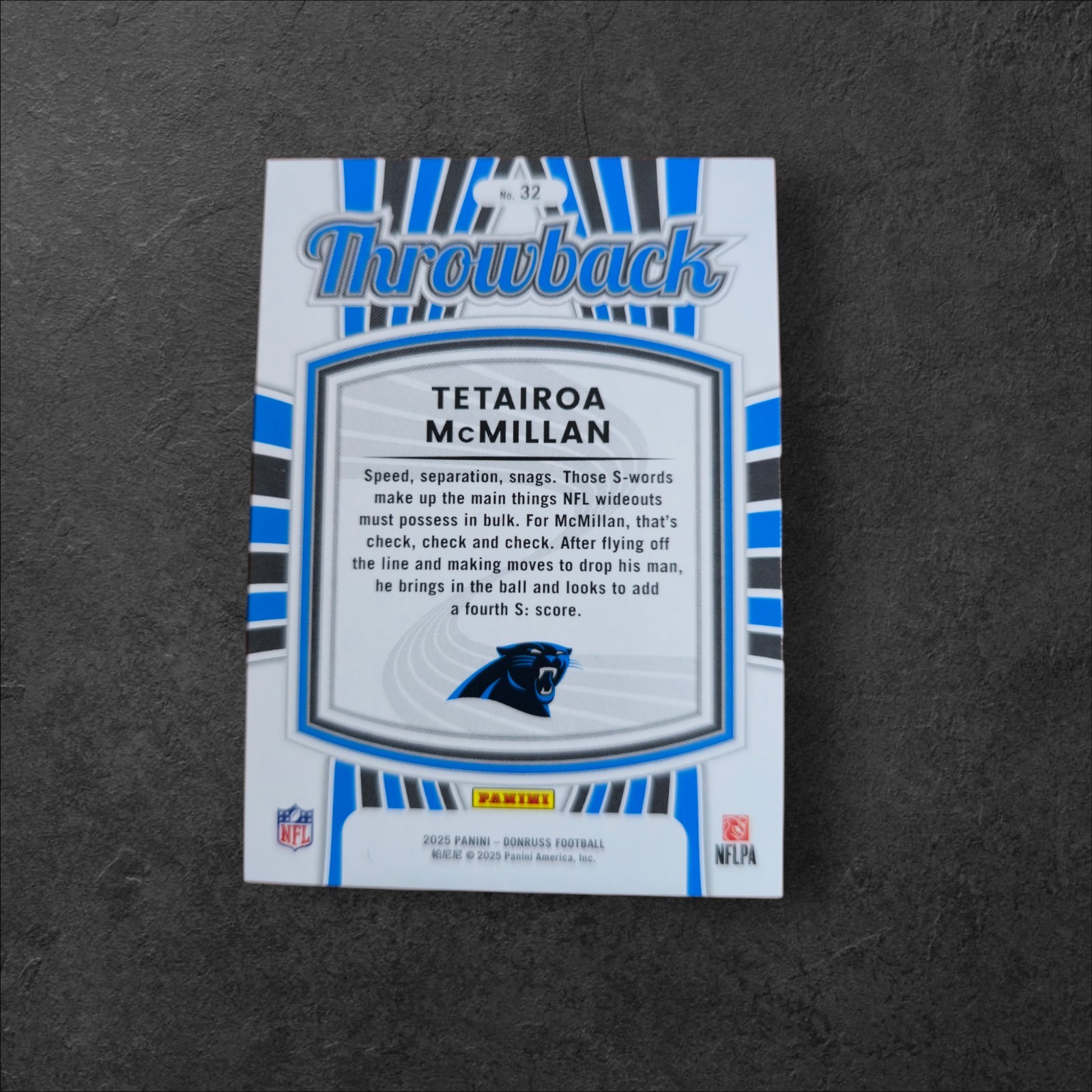 2025 Panini Donruss - Rated Rookies Throwbacks Tetairoa McMillan #32 (RC) - Image 2