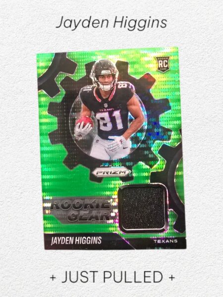2025 Prizm  Rookie Gear Jayden Higgins#RGR-JHS Neon Green Pulsar Prizm (MEM, RC)