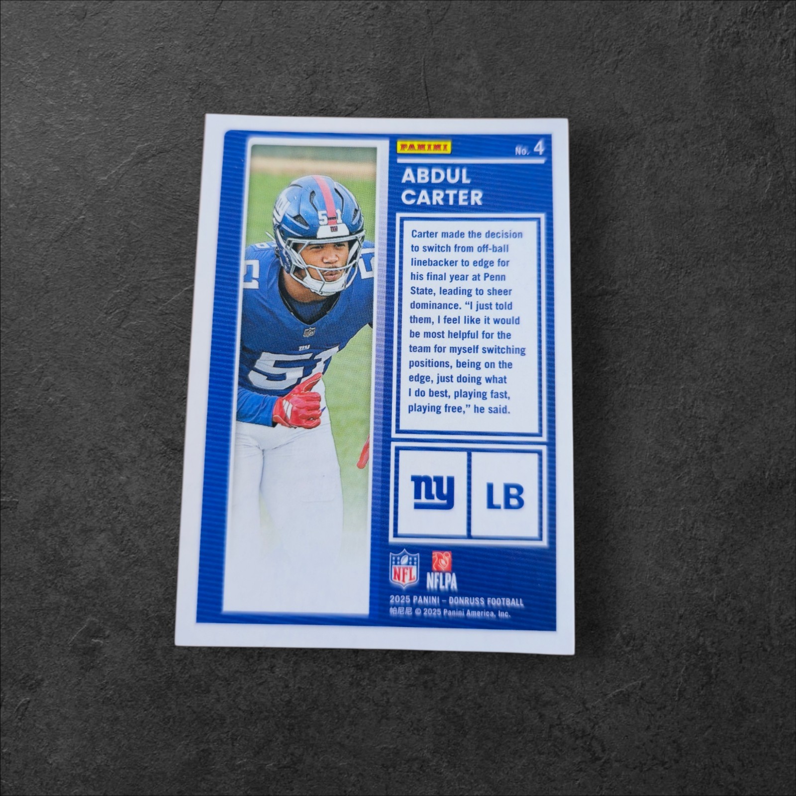 2025 Donruss Football - Abdul Carter The Rookies Blue Checker Board (RC) - Image 2